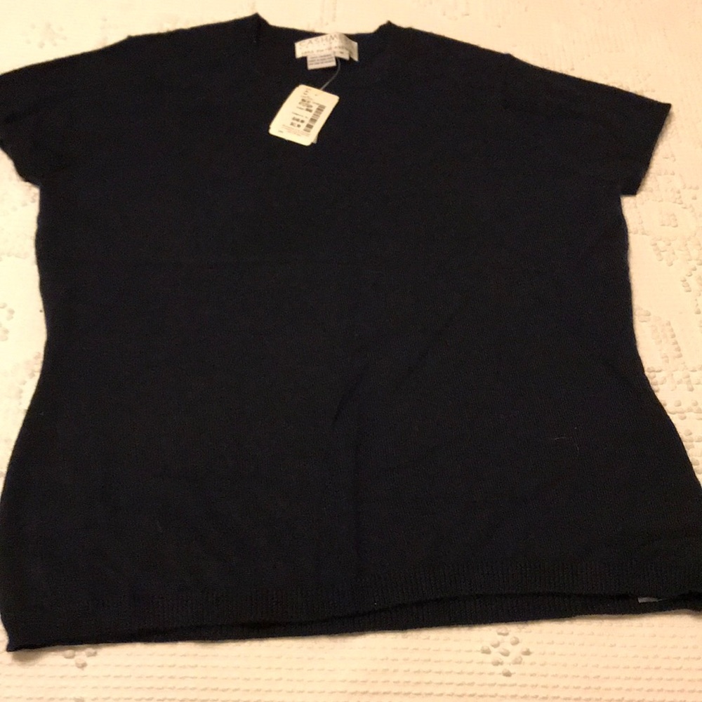 Navy blue short sleeves cashmere sweater - M